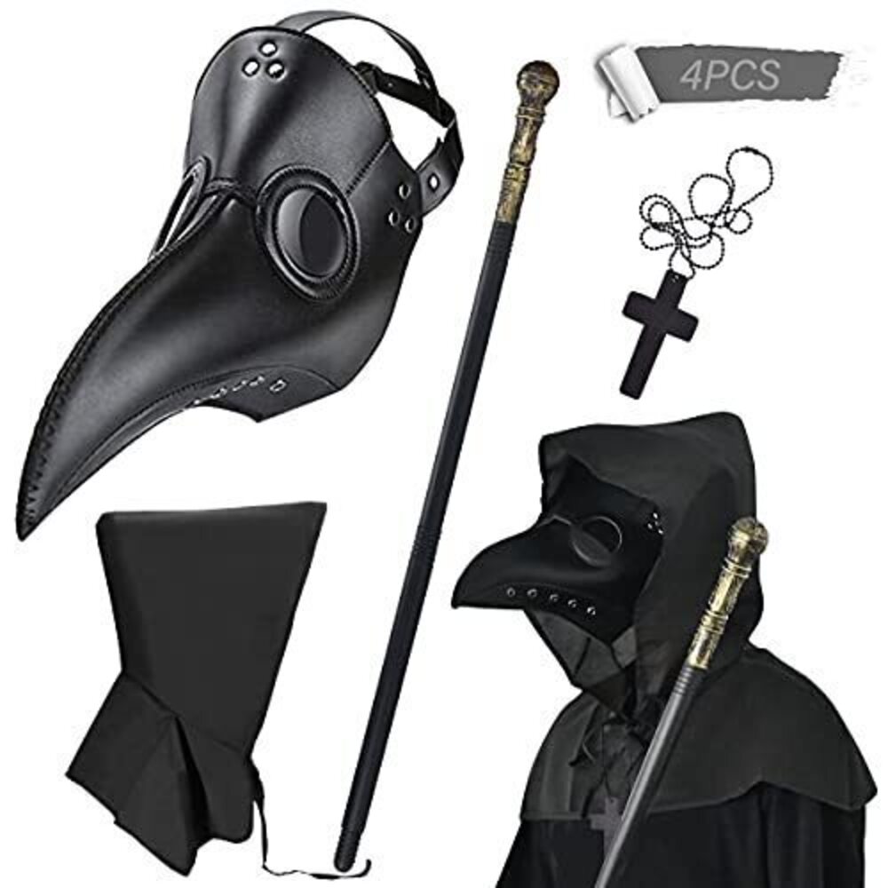 1855 4PCS Plague Bird Doctor Mask PU Leather Long Nose Beak with Cloak